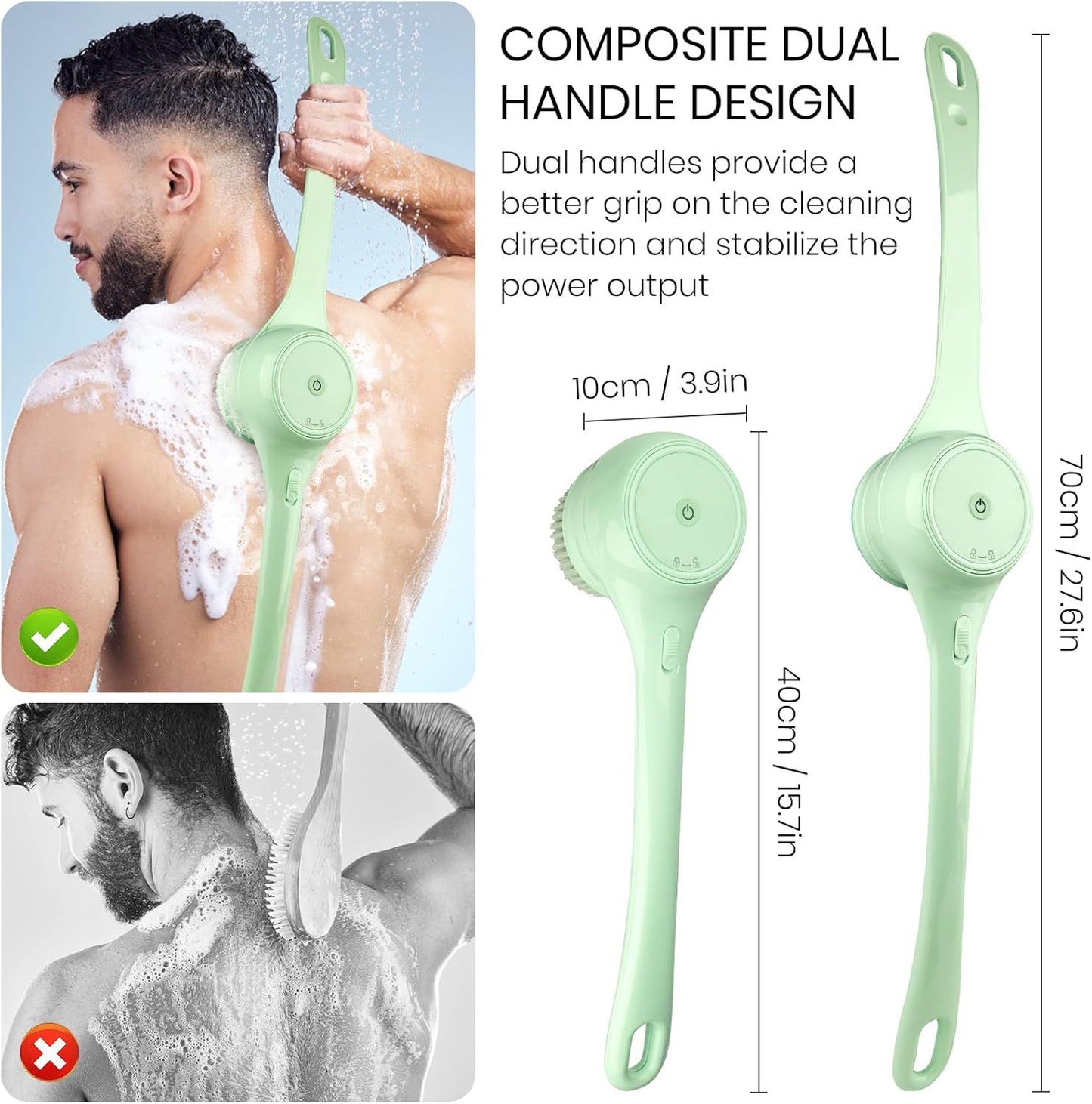 Electric Body Brush for Back and Shower | Deep Cleansing & Massage Scrubber